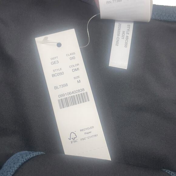 J Crew Textured Cheeky Bikini Bottom Dark Blue Curved Waist Size Med BC050 New - Picture 5 of 5